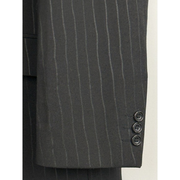 Alexandre London Men's 44R Double Breasted Wool Blend Blazer Black Striped - Picture 4 of 10